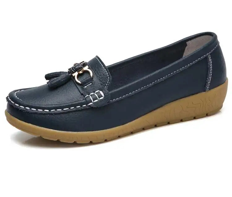 Zapatos de Mujer, mocasines de enfermera, Zapatos planos clásicos, Zapatos planos cómodos para Mujer, calzado informal de cuero blanco para Mujer
