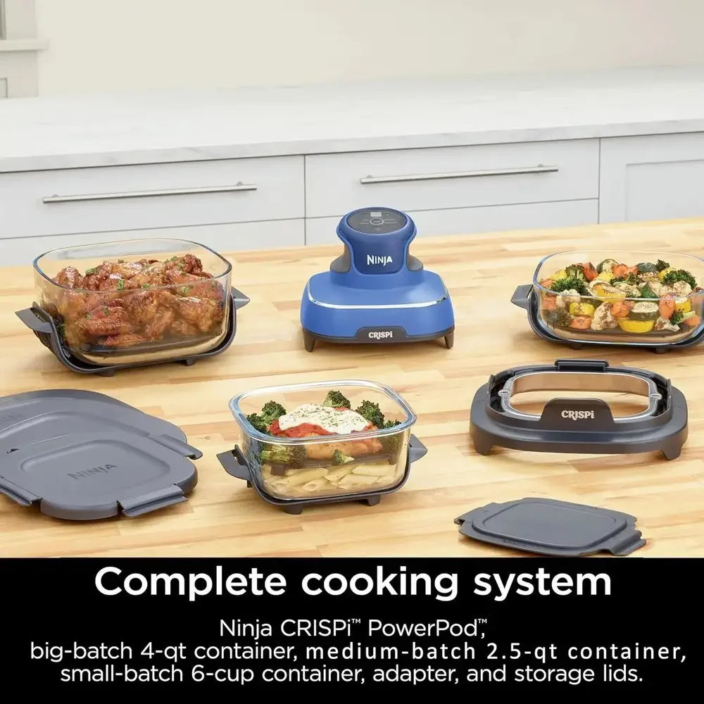 Sistema de Cocina Portátil 5 en 1 con Freidora de Aire de Vidrio, 1500W, Contenedores de 6 Tazas, 4 Cuartos y 2.5 Cuartos, Apto para Microondas, Congelador y Lavavajillas
