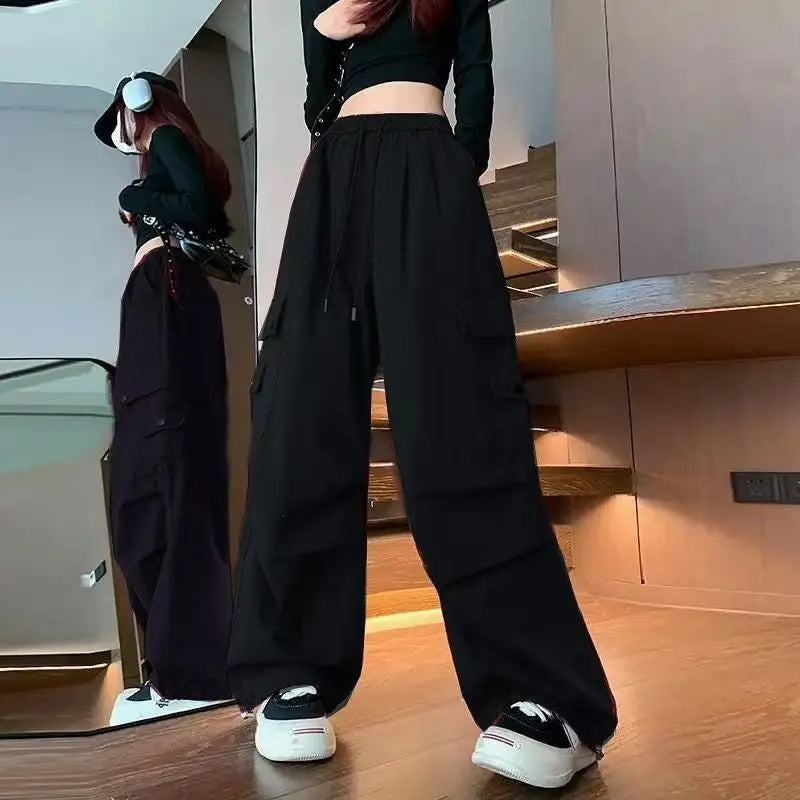 New In Women's Sweatpants Casual Matching Wide Leg Pant Chic Sportswear Loose Cargo Pants Drawstring Joggers Baggy Streetwear