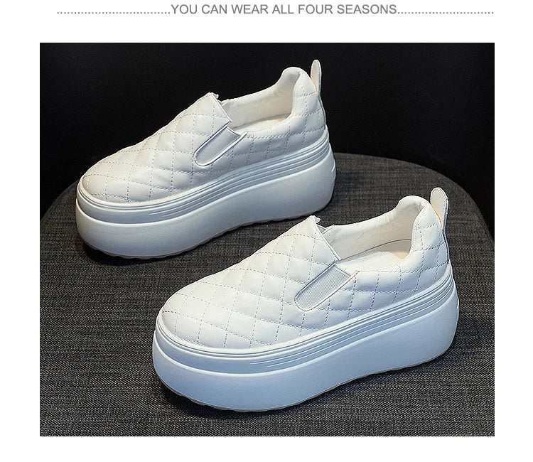 2025 zapatos de cuña de plataforma primavera otoño cabeza redonda Color sólido zapatillas gruesas Casual Slip on mocasines femeninos