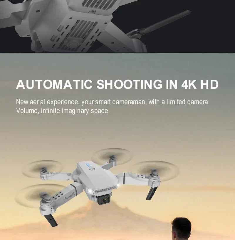 Dron plegable inteligente E88 Pro, compatible con conmutación de cámara simple/doble, calidad de imagen de 4K + disparo gran angular, WiFiDirect Real-Tim