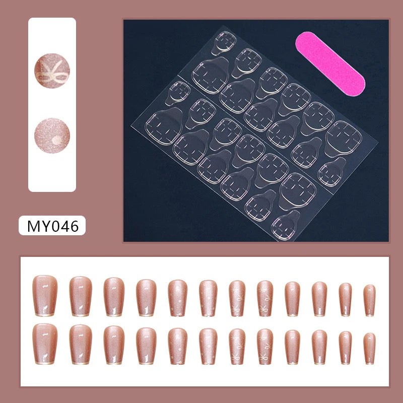 24 uñas postizas en forma de ataúd + 1 lima de uñas + 1 pegamento de gelatina