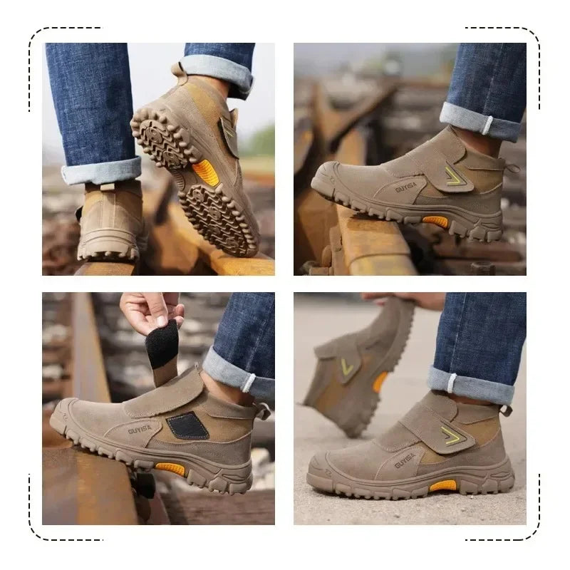 Nuevos zapatos de seguridad antigolpes y antipinchazos para hombres y mujeres, botas protectoras, zapatos de gamuza resistentes al desgaste, antiescaldaduras