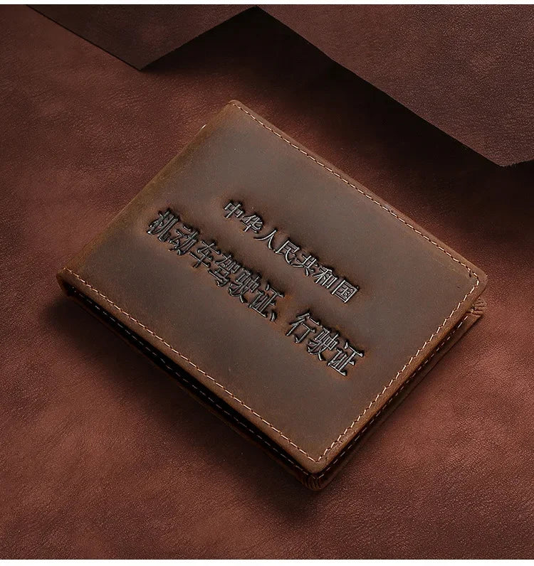 Tarjetero de cuero auténtico para hombre, cartera para documentos de coche, de alta calidad, para licencia de conducir, 8,2x10,5 cm