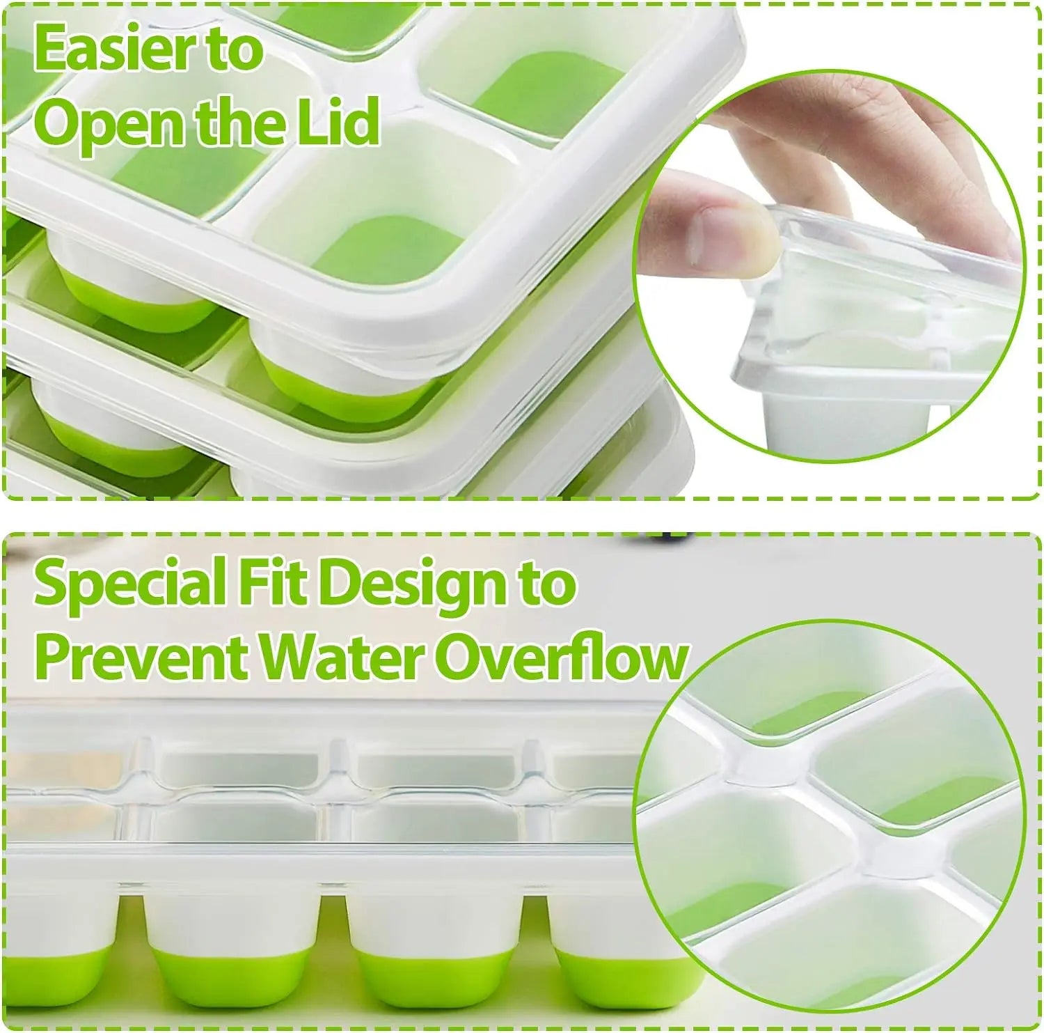 Bandeja para cubitos de hielo, molde de silicona con cubierta cuadrada de 14 cubos, moldes para cubitos de hielo de fácil liberación, barra de cocina de verano, herramientas para hacer bebidas heladas DIY