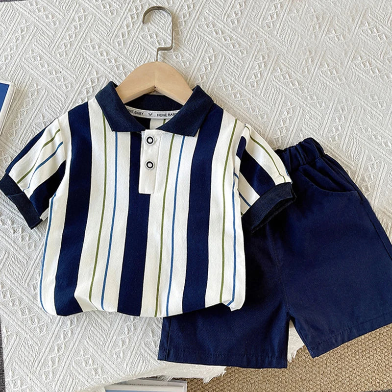 Ropa para niños, ropa para madres y niños, conjuntos para niños, camiseta, pantalones cortos, traje de moda de manga corta de algodón de verano, 2 uds.