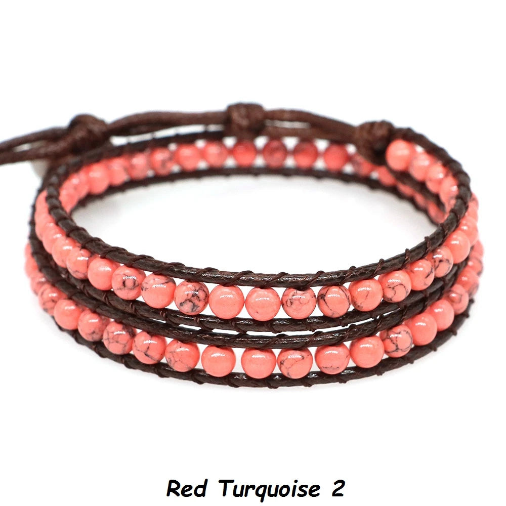 Pulsera de cuentas bohemias de piedra Natural, lapislázuli, 2 hebras, brazalete tejido de cuerda de cuero multicapa para mujeres y hombres, regalo de joyería
