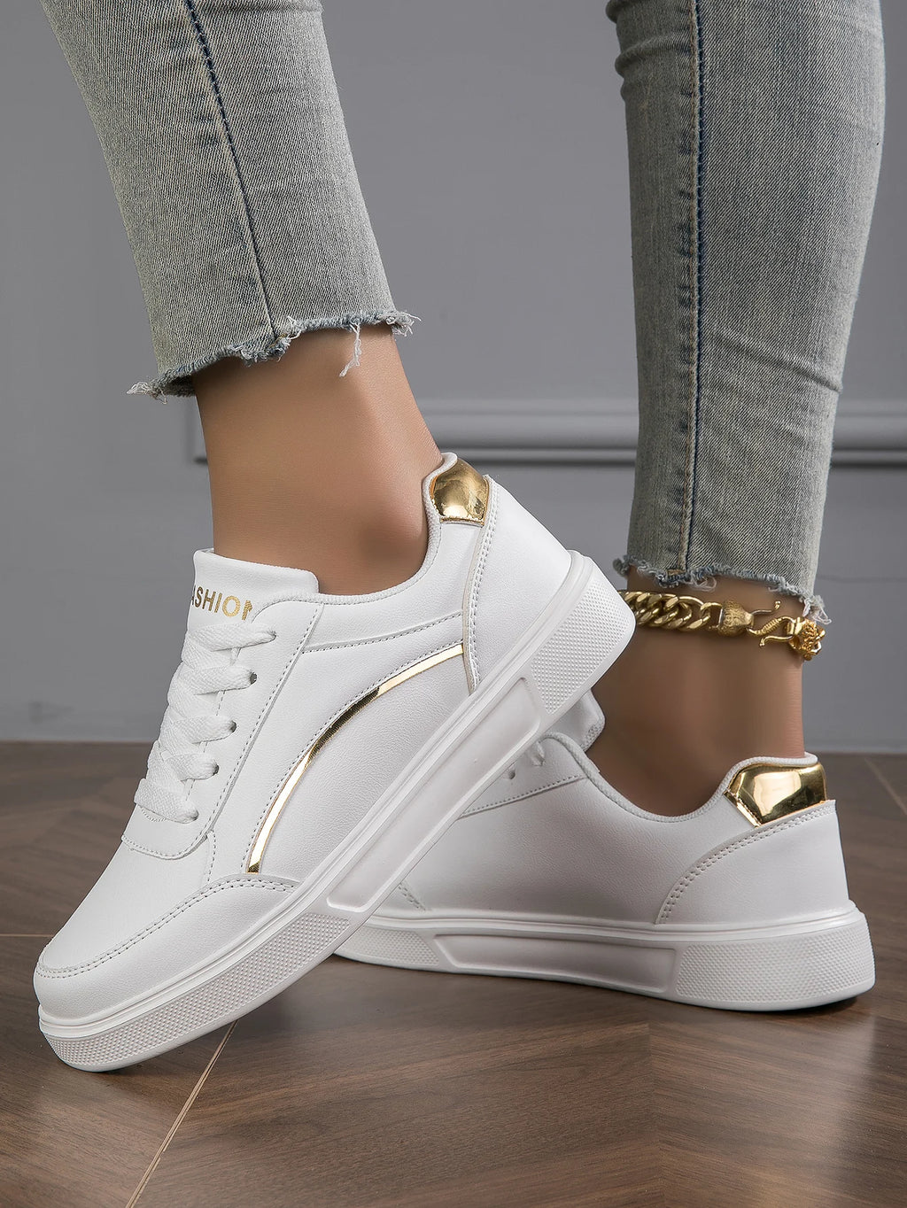 Baasploa Zapatillas de deporte informales para mujer Zapatillas de plataforma de cuero para mujer Zapatos de skate cómodos clásicos antideslizantes