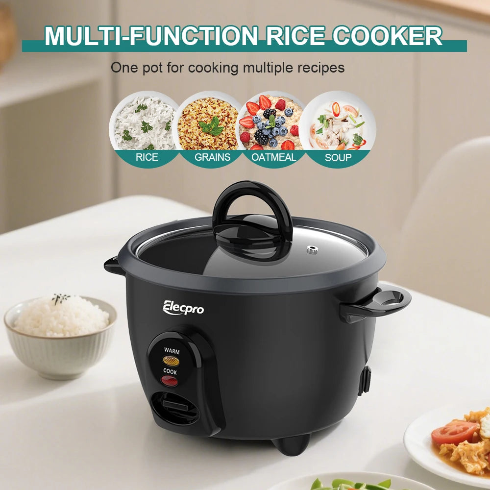 Elecpro Mini olla arrocera de 3 tazas de arroz con vaporizador, vaporizador de alimentos pequeño portátil, olla interior antiadherente extraíble de calidad alimentaria