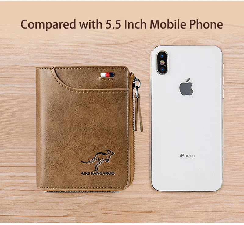 Cartera para hombre, tarjetero de cuero, monedero con cremallera, carteras de lujo para hombre, monederos con protección RFID, cartera Masculina de lujo