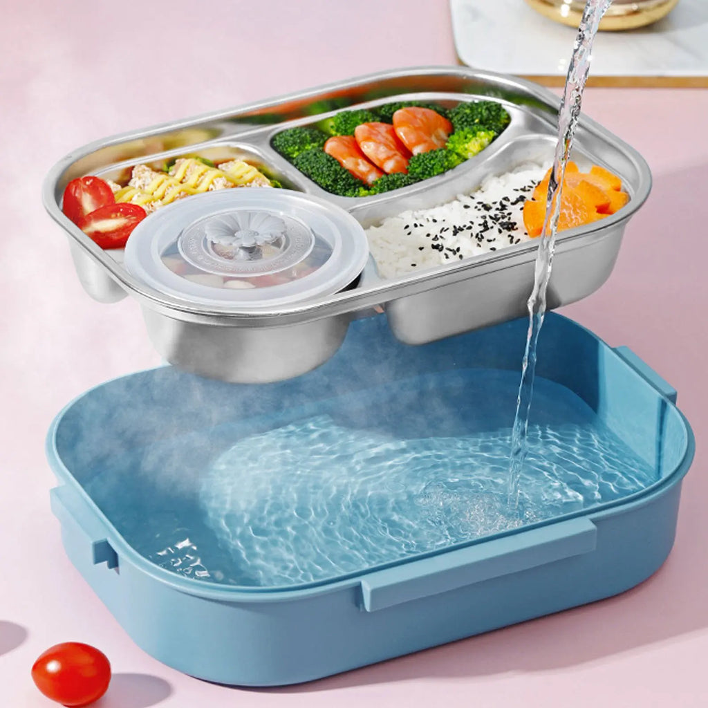 Fiambrera de acero inoxidable para estudiantes y adultos, contenedor de almacenamiento de alimentos, caja Bento portátil de 4 compartimentos