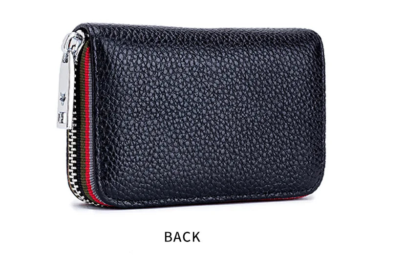 Tarjetero de cuero genuino para hombre y mujer, cartera pequeña con cremallera, monedero sólido, diseño de acordeón, identificación Rfid, bolsas para tarjetas de crédito comerciales