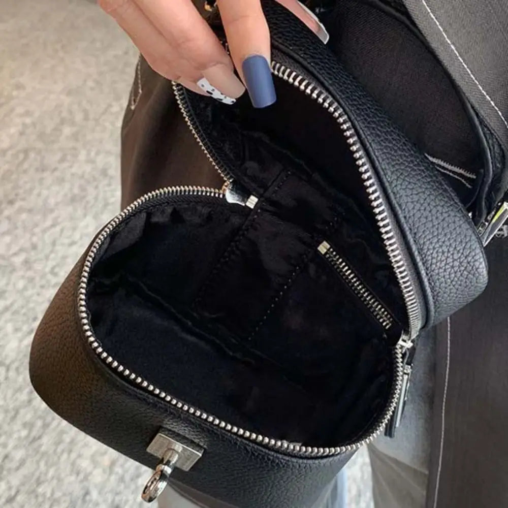 Bolso de mano cuadrado compacto con textura granulada, cierre de cremallera, estilo macaron, de cuero vegano, construcción sólida.