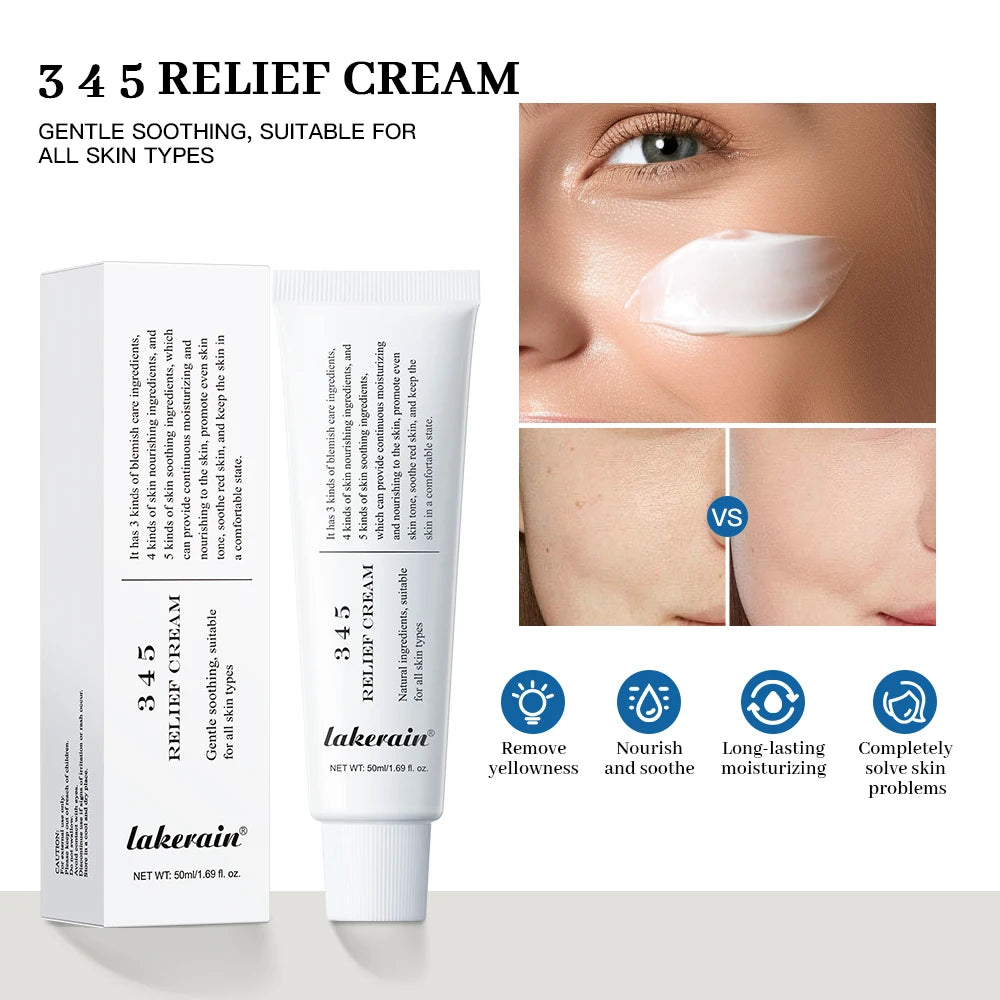 Crema de alivio 345, solución integral para problemas de la piel, antiazúcar y antioxidante, brillo de la piel, mejora las marcas de acné, humedad