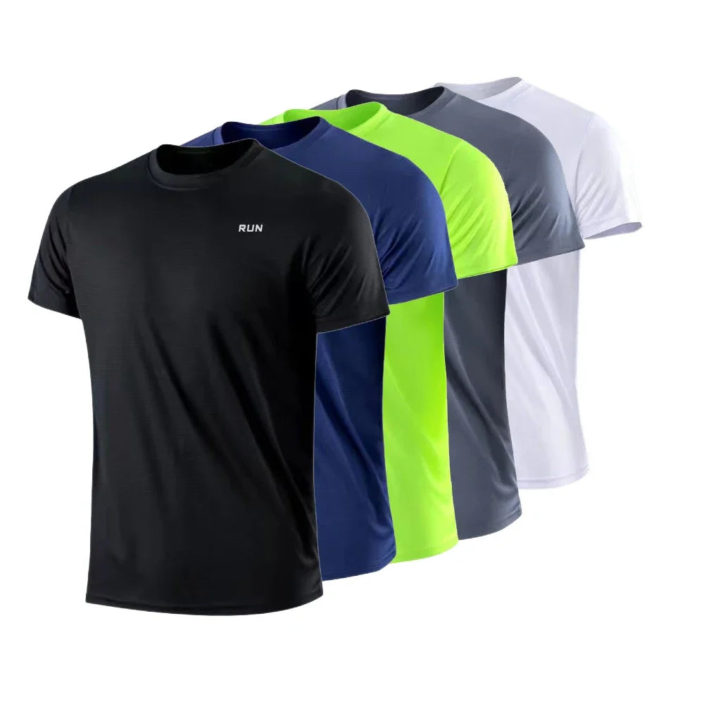 Camiseta deportiva de verano para hombre, camiseta atlética de manga corta con cuello redondo, poliéster, secado rápido, transpirable, ligera, para gimnasio, correr, culturismo, entrenamiento, fútbol, camisetas depo