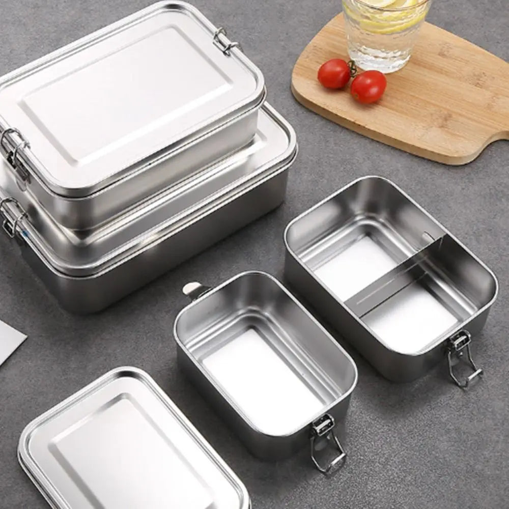 Lonchera Cuadrada de Acero Inoxidable Resistente, Lonchera de Gran Capacidad con Tapa Hermética, Contenedor de Almuerzo a Prueba de Fugas para Exteriores