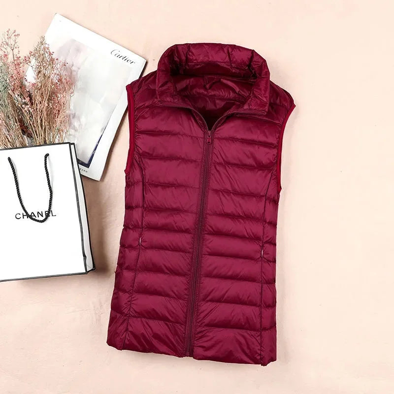 Chalecos ultraligeros para mujer, chaqueta ajustada sin mangas, chaleco ligero a prueba de viento portátil para chica, camisetas sin mangas para mujer, novedad de 2024
