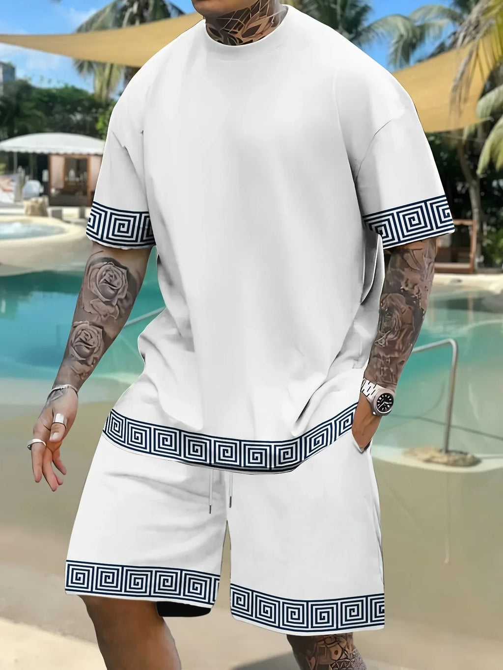 Conjunto de pantalones cortos de manga corta de poliéster con estampado 3D para hombre, conjunto transpirable informal de moda, uso diario, superventas de verano