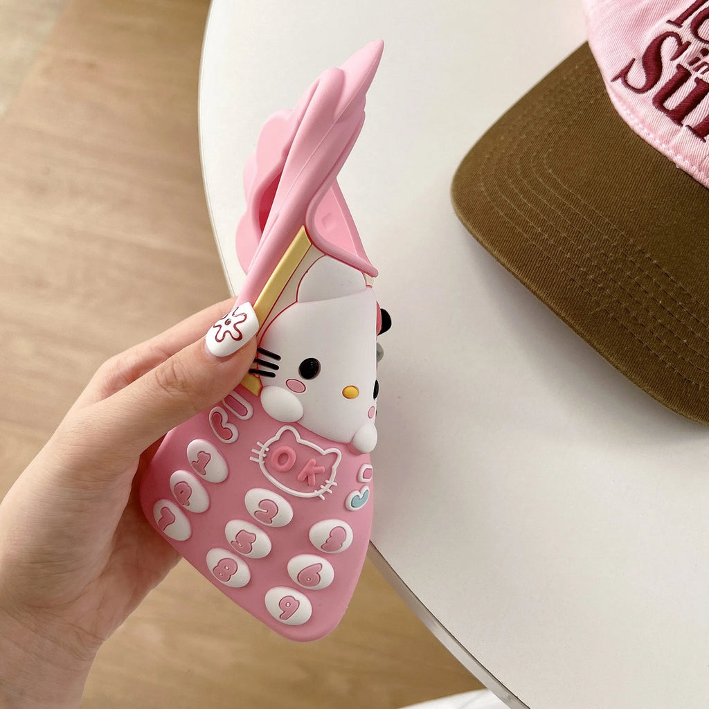 Lindo teléfono 3D Hello Kitty funda de teléfono para iPhone 17 16 15 14 13 Pro Max Plus 17 Pro cubierta de silicona suave de dibujos animados con cordón