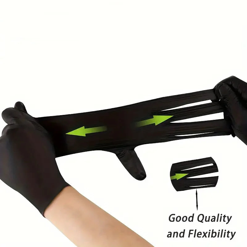 Guantes de nitrilo negros desechables, guantes de limpieza duraderos y gruesos para el hogar, para cocina, teñido del cabello, tatuaje, 20/50/100 Uds.