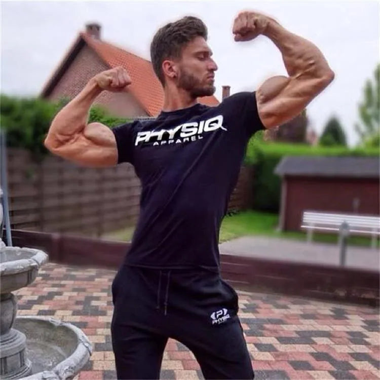 Camiseta de culturismo para hombre, camisetas de algodón ajustadas para Fitness, camisetas ajustadas de manga corta a la moda para hombre, camisetas, ropa