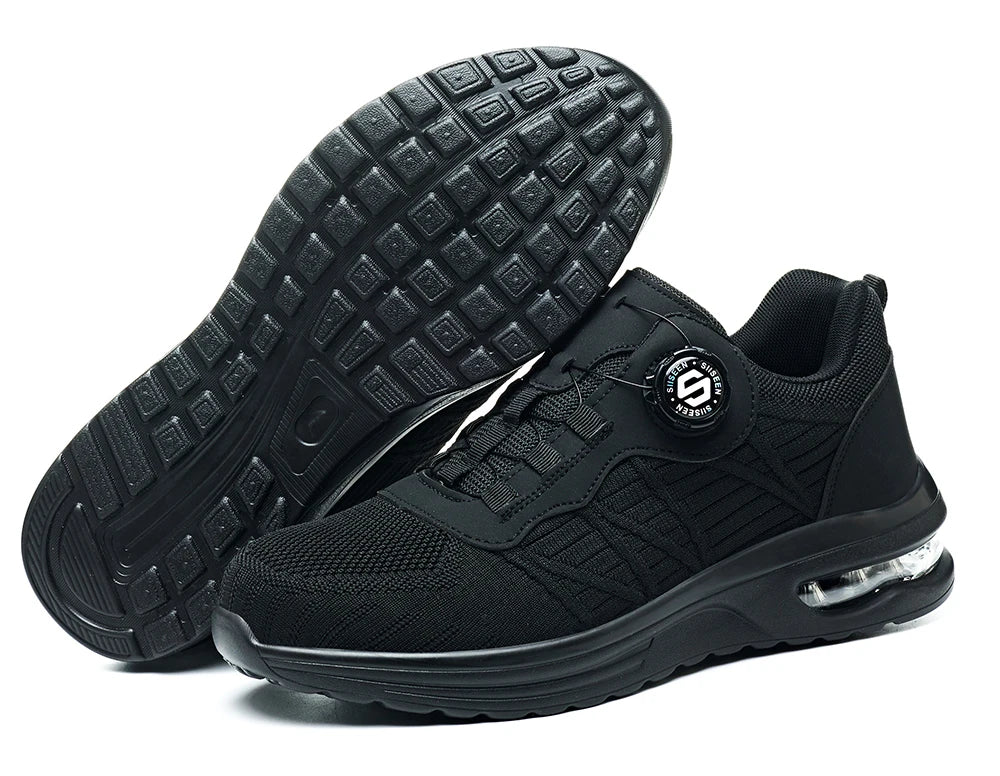 Nuevos zapatos de seguridad con hebilla giratoria para hombre, botas de trabajo ligeras antiimpacto y antiperforación, diseño deportivo de moda para exteriores profesionales