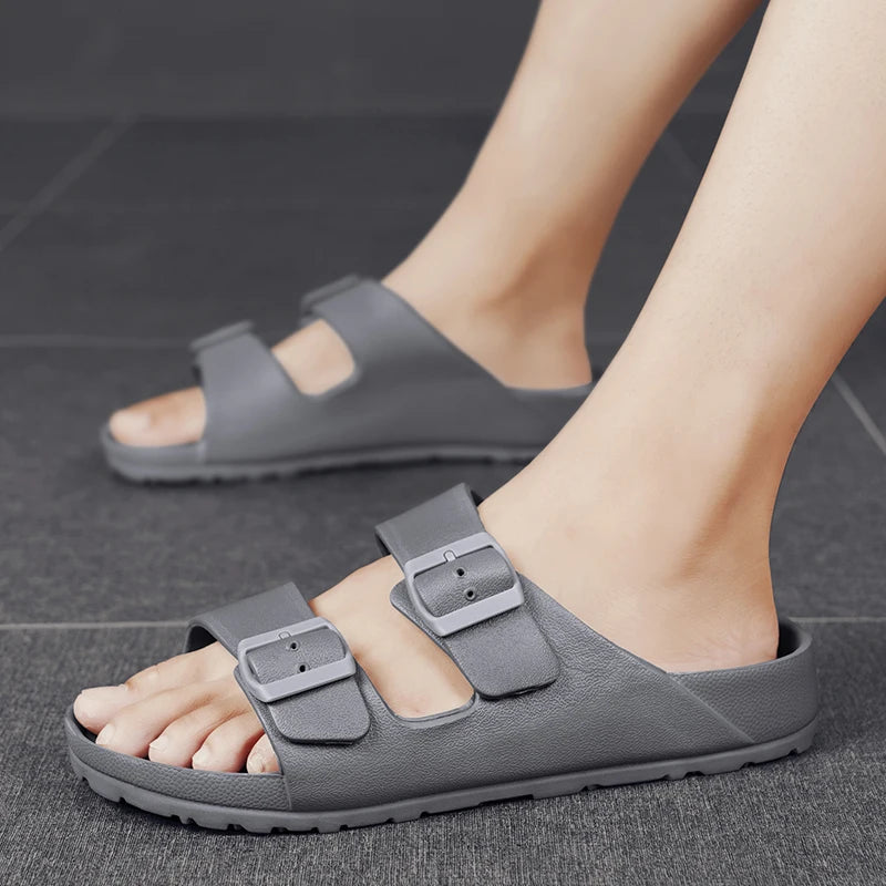 Zapatillas suaves ajustables de verano para hombre, chanclas planas de EVA con forma de nube, sandalias ligeras antideslizantes de Color sólido para playa de talla grande