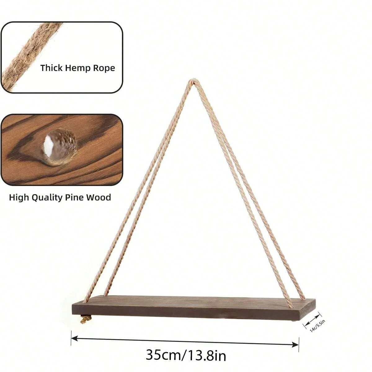 1 Uds. Decoración de pared, estante de almacenamiento para macetas con cuerda para colgar, estante de almacenamiento de madera para colgar en la pared, decoración colgante, decoración del hogar