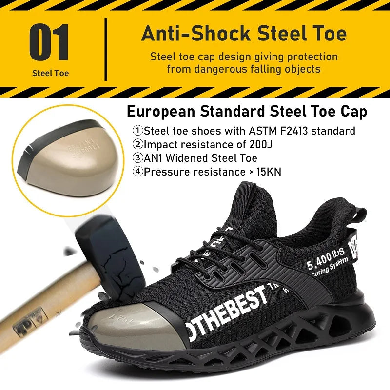 Zapatos de Seguridad con Puntera de Acero para Hombre, Zapatillas de Trabajo Ligeras, Zapatos de Trabajo Antipinchazos, Botas de Seguridad para la Construcción