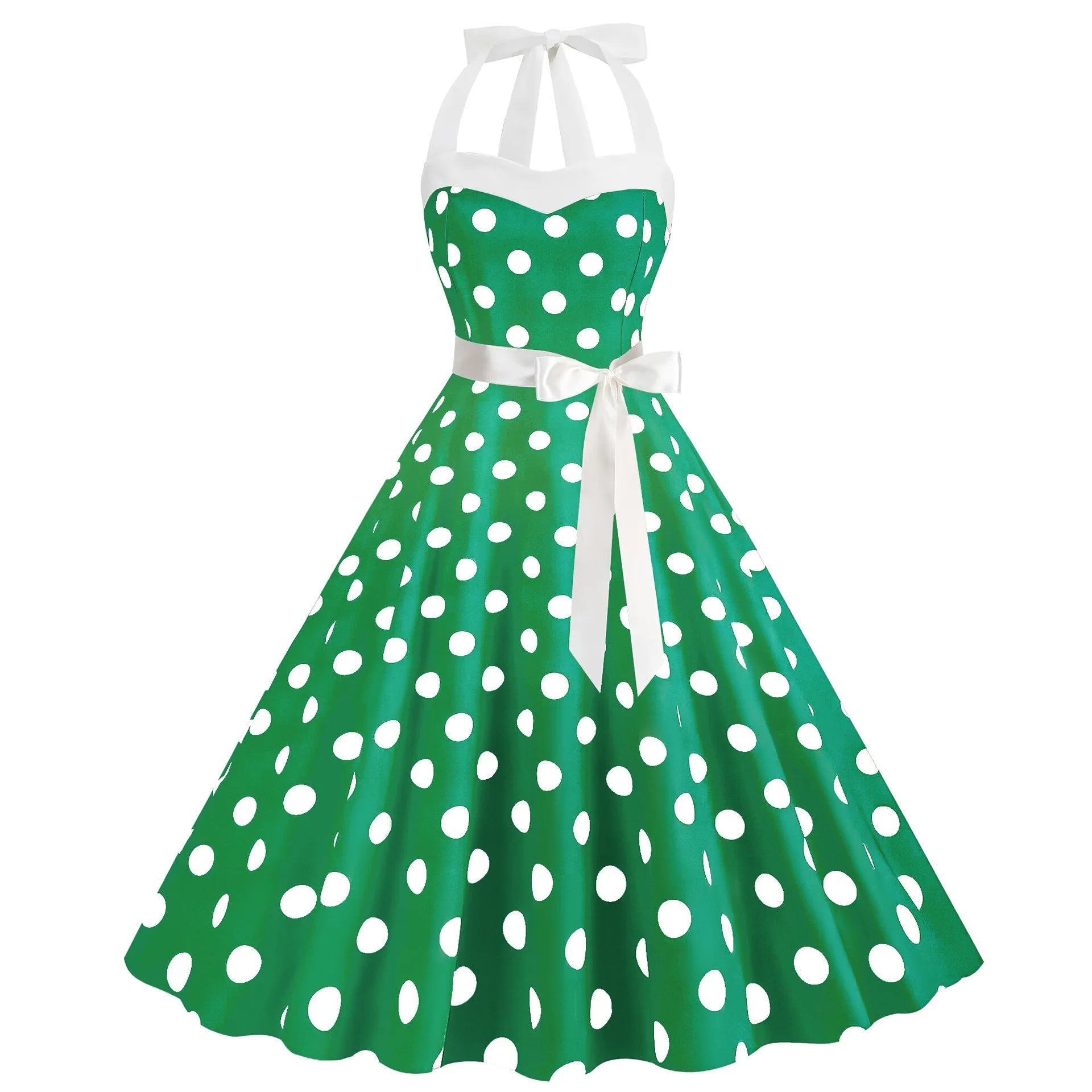 Elegante Vestido de Mujer con Estampado de Puntos, Estilo Hepburn de los Años 50 y 60, Vestido Vintage Sexy con Cuello Halter, Estilo Rockabilly Retro para Fiesta u Oficina, Vestido Pinup 2026