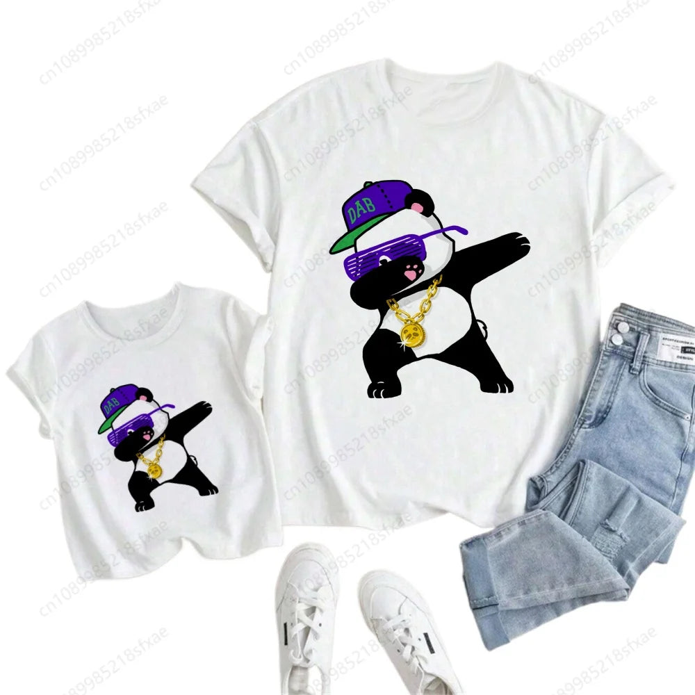 Camiseta de verano para niños y niñas, ropa blanca con Panda de dibujos animados