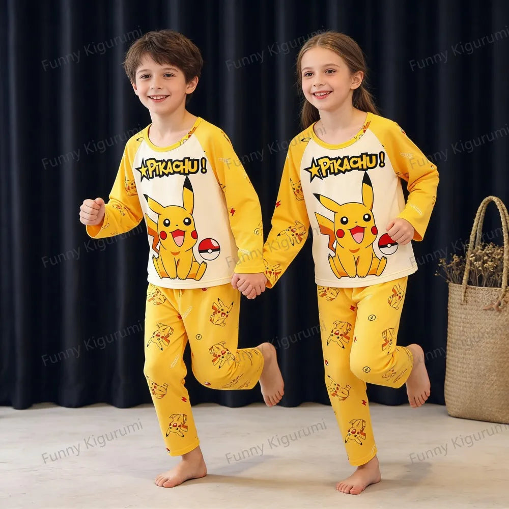 Pijamas de dibujos animados para niños de 3 a 5, 7, 9, 11 y 13 años, conjuntos de ropa para el hogar para niños, pijamas de Pikachu de manga larga para niñas, ropa de descanso para adolescentes