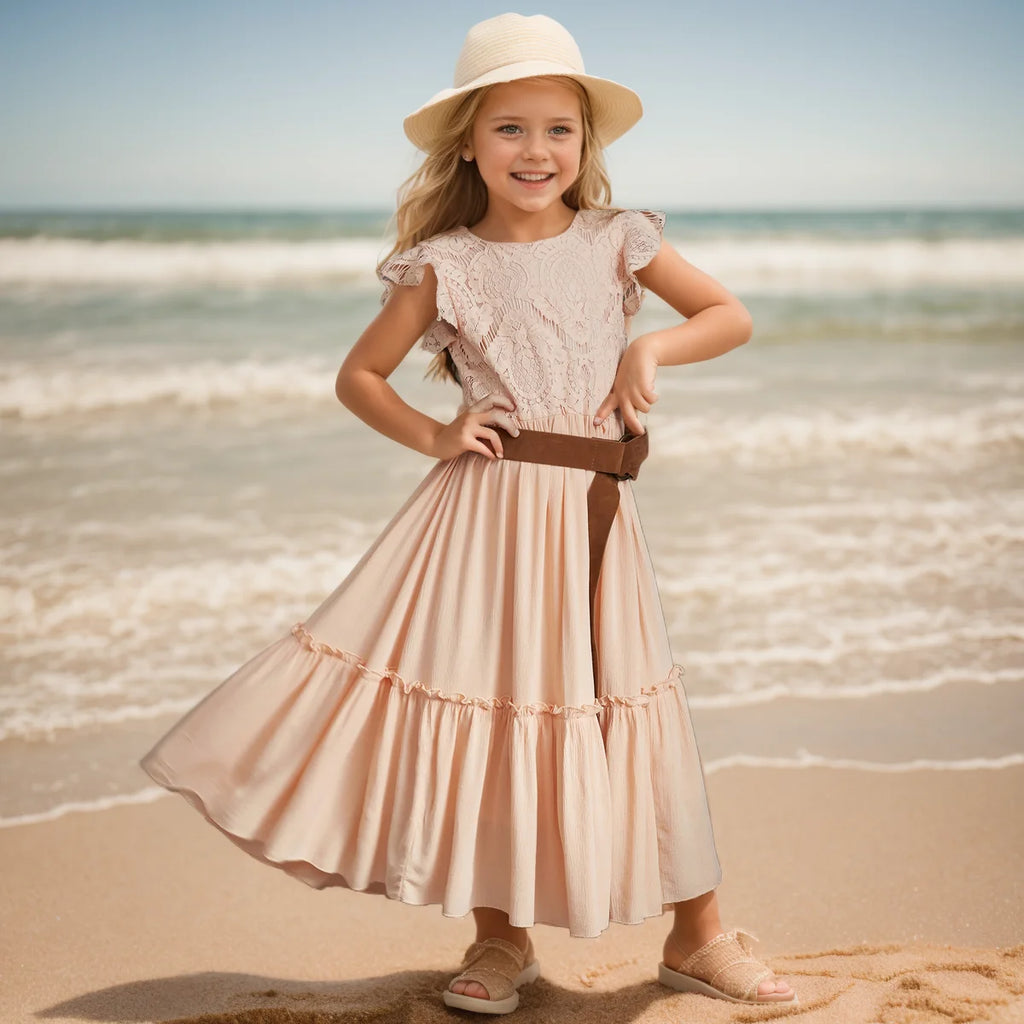 Vestidos largos bohemios de encaje para niñas de 3 a 14 años, vestido de fiesta de princesa con flores para bebés y niños, disfraz, ropa para niños