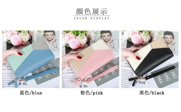 Cartera larga para mujer, monederos con borlas, tarjetero, billeteras con doble cremallera, bolso de mano de cuero Pu, bolso de lujo para dinero y teléfono