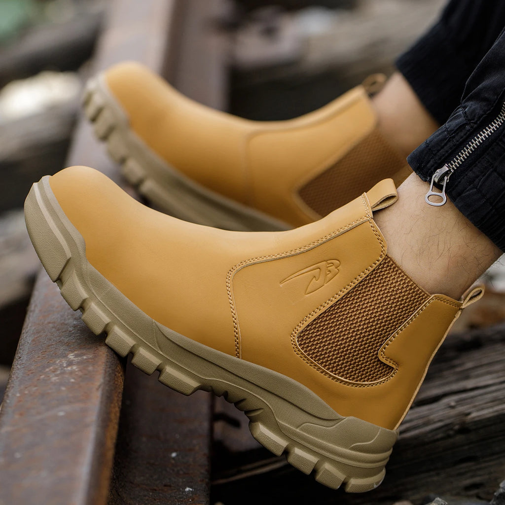 Botas de trabajo de seguridad impermeables para hombre, zapatos con punta de acero, botas tácticas de senderismo y aventura al aire libre, antiimpacto y antipinchazos