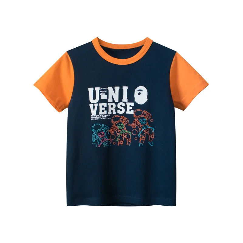 Camisetas cortas de manga corta para niños, 2023 algodón, oso, coche, animales, dibujos animados, Top deportivo informal, 100%