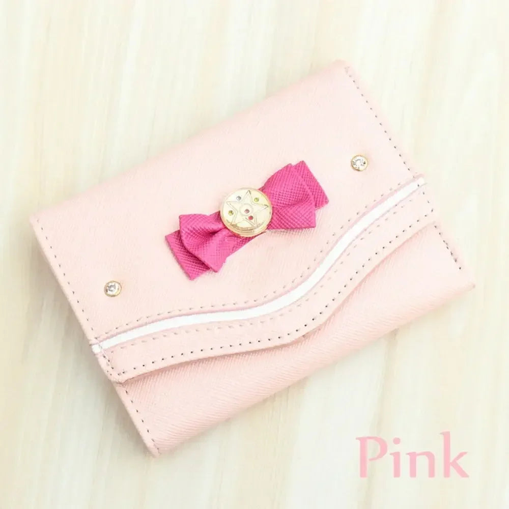 Cartera corta para mujer, bolso de mano con nudo de lazo de Color caramelo, cartera de moda para chica Sailor Moon, bolso de mano, monedero para tarjetas, nuevo Popular