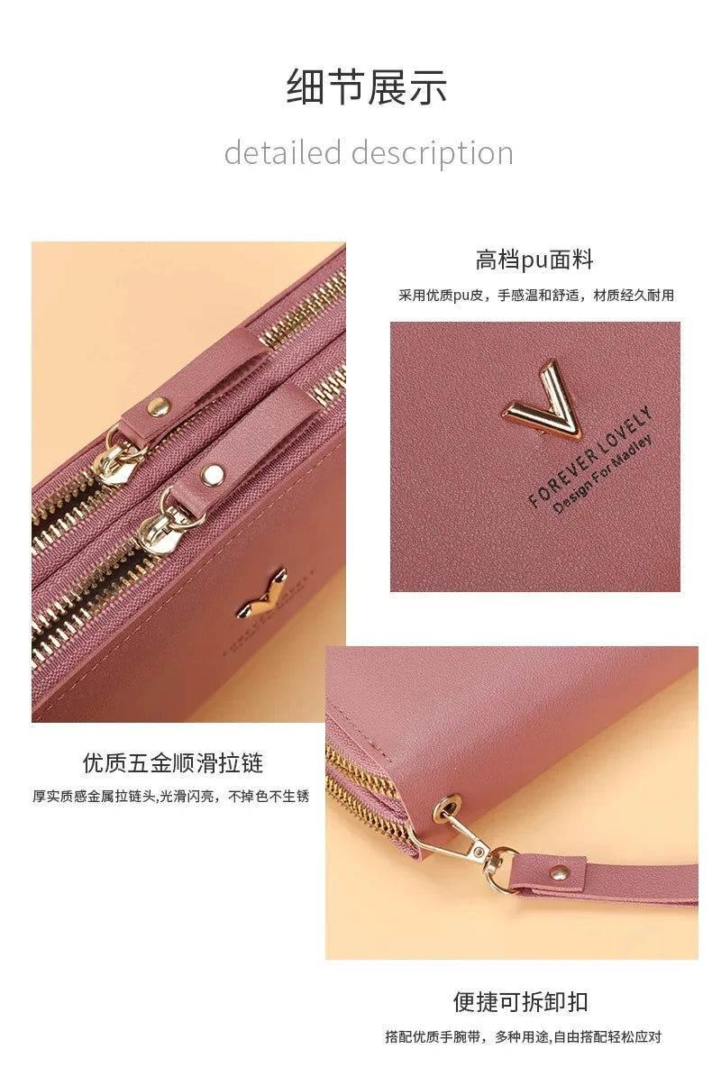 Cartera larga para mujer, monederos con borlas, tarjetero, billeteras con doble cremallera, bolso de mano de cuero Pu, bolso de lujo para dinero y teléfono