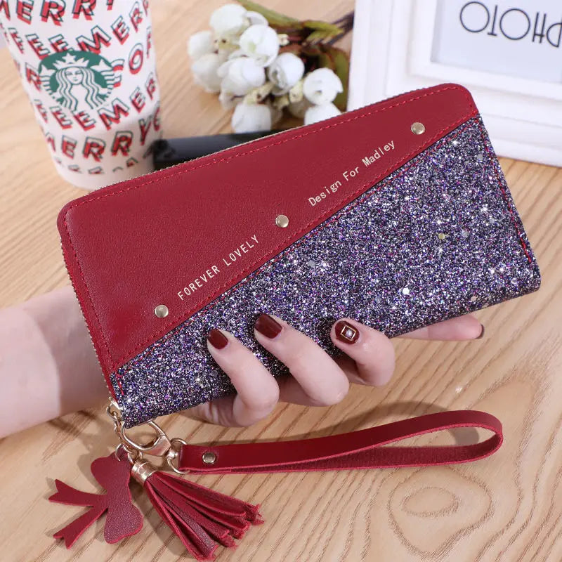 Carteras largas de cuero Pu a la moda para mujer, billetera con purpurina de retales de lentejuelas, monedero, billeteras femeninas, regalos para niñas