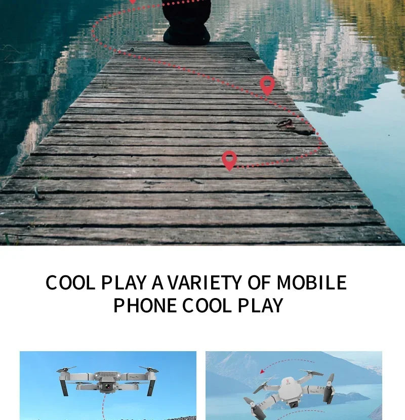 Dron plegable inteligente E88 Pro, compatible con conmutación de cámara simple/doble, calidad de imagen de 4K + disparo gran angular, WiFiDirect Real-Tim