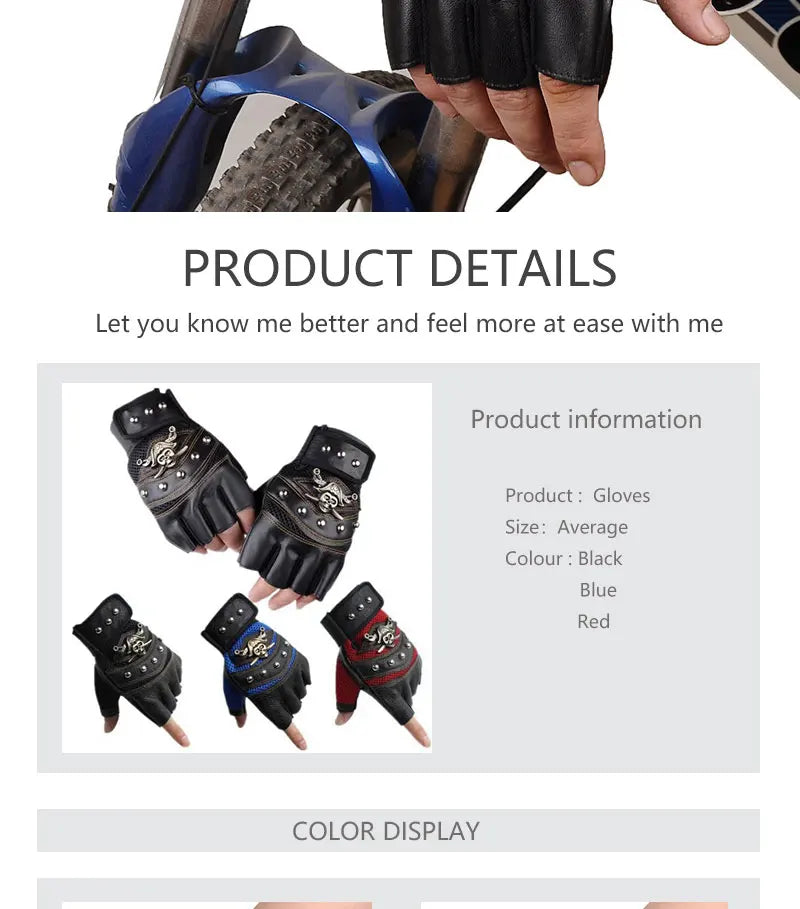 Guantes sin dedos de cuero PU de capitán pirata para hombre y mujer, manoplas con remaches de calaveras, guantes de gimnasio de Hip Hop, guantes de medio dedo para Moto femenina