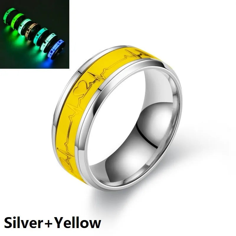 SMJEL, anillo luminoso de latido del corazón a la moda para mujeres y hombres, anillos fluorescentes, anillo de pareja de acero inoxidable que brilla en la oscuridad, regalo de joyería