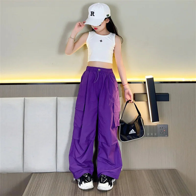 Pantalones Jogger Holgados para Niñas, Pantalones Cargo Casuales Rectos para Adolescentes, Pantalones de Moda para Niños con Bolsillos, Ropa Urbana para Niños Grandes de 5 a 14 Años