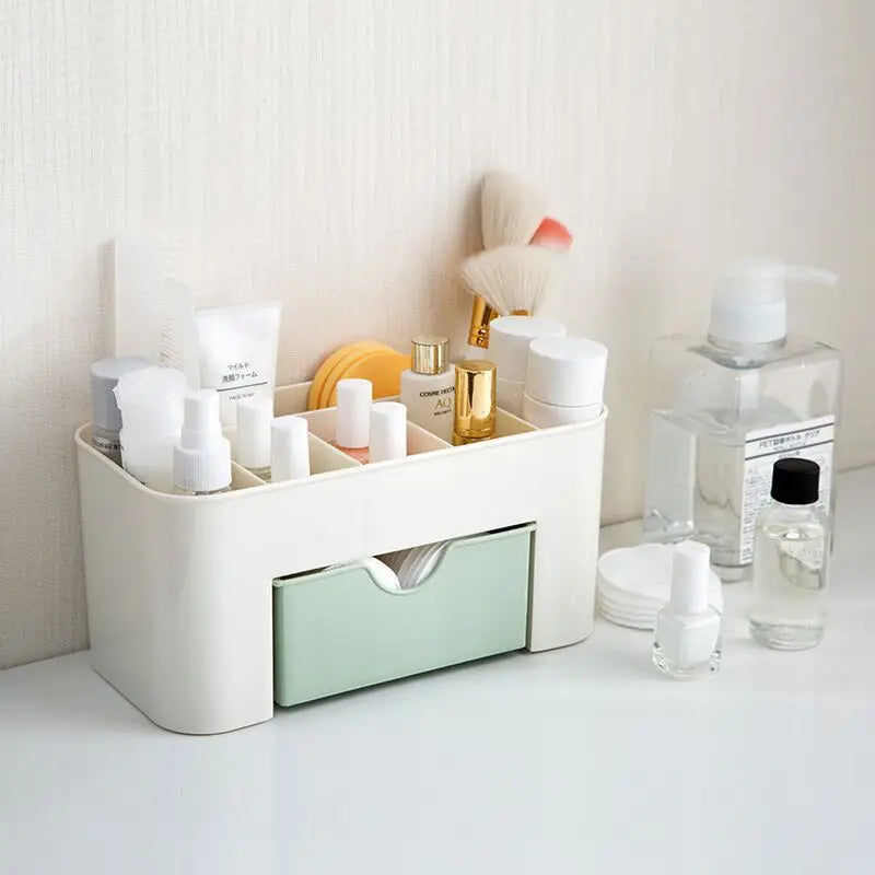 Caja organizadora de maquillaje con cajón, hisopo de algodón, estuche de almacenamiento para lápiz labial, soporte para brochas, plástico Acrílico