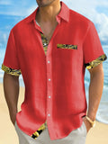 Camisa Ligera con Botones para Hombre, Estampado Retro, Manga Corta, Estilo Casual, Secado Rápido, Ropa Hawaiana para Vacaciones