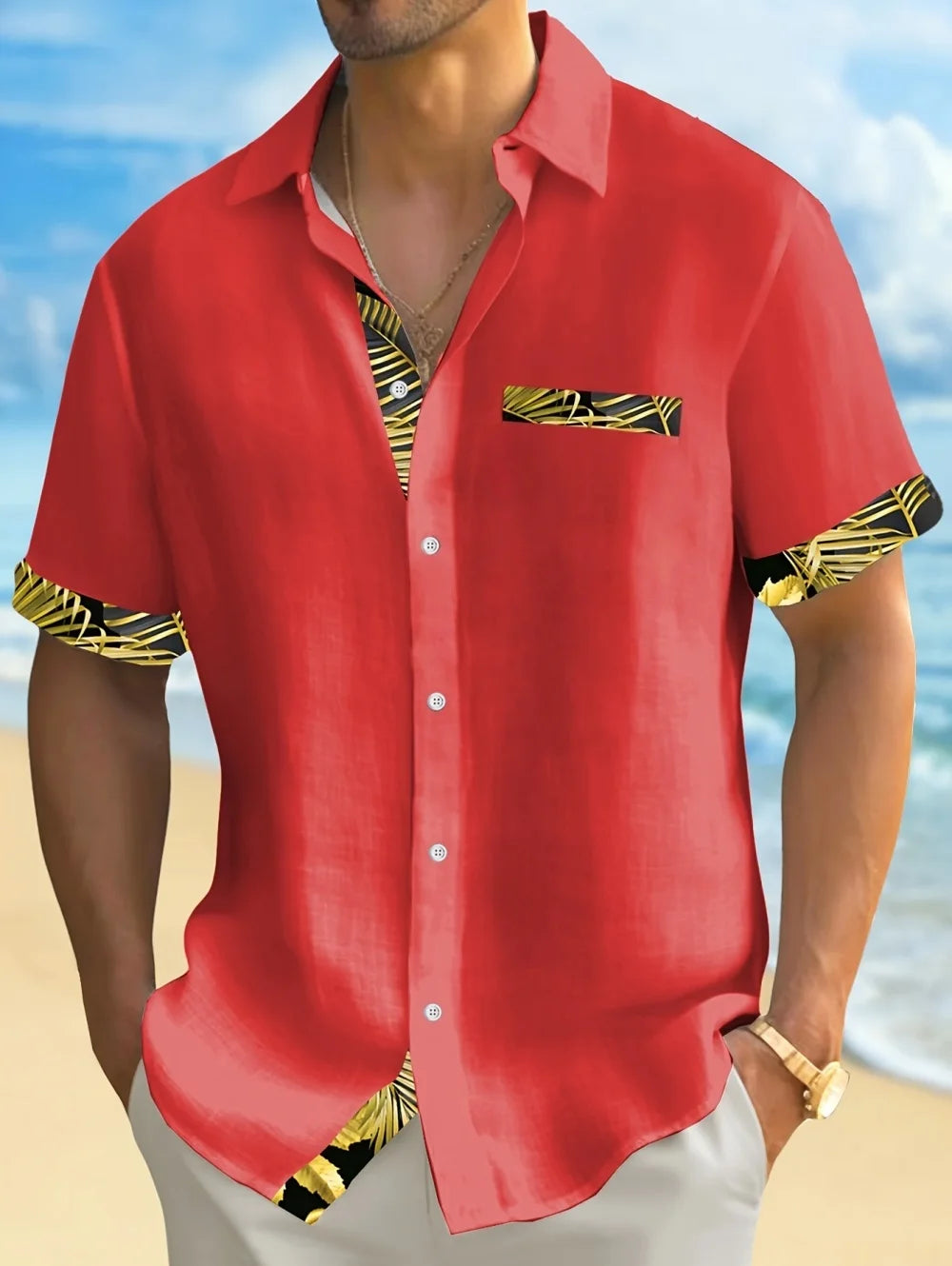 Camisa Ligera con Botones para Hombre, Estampado Retro, Manga Corta, Estilo Casual, Secado Rápido, Ropa Hawaiana para Vacaciones