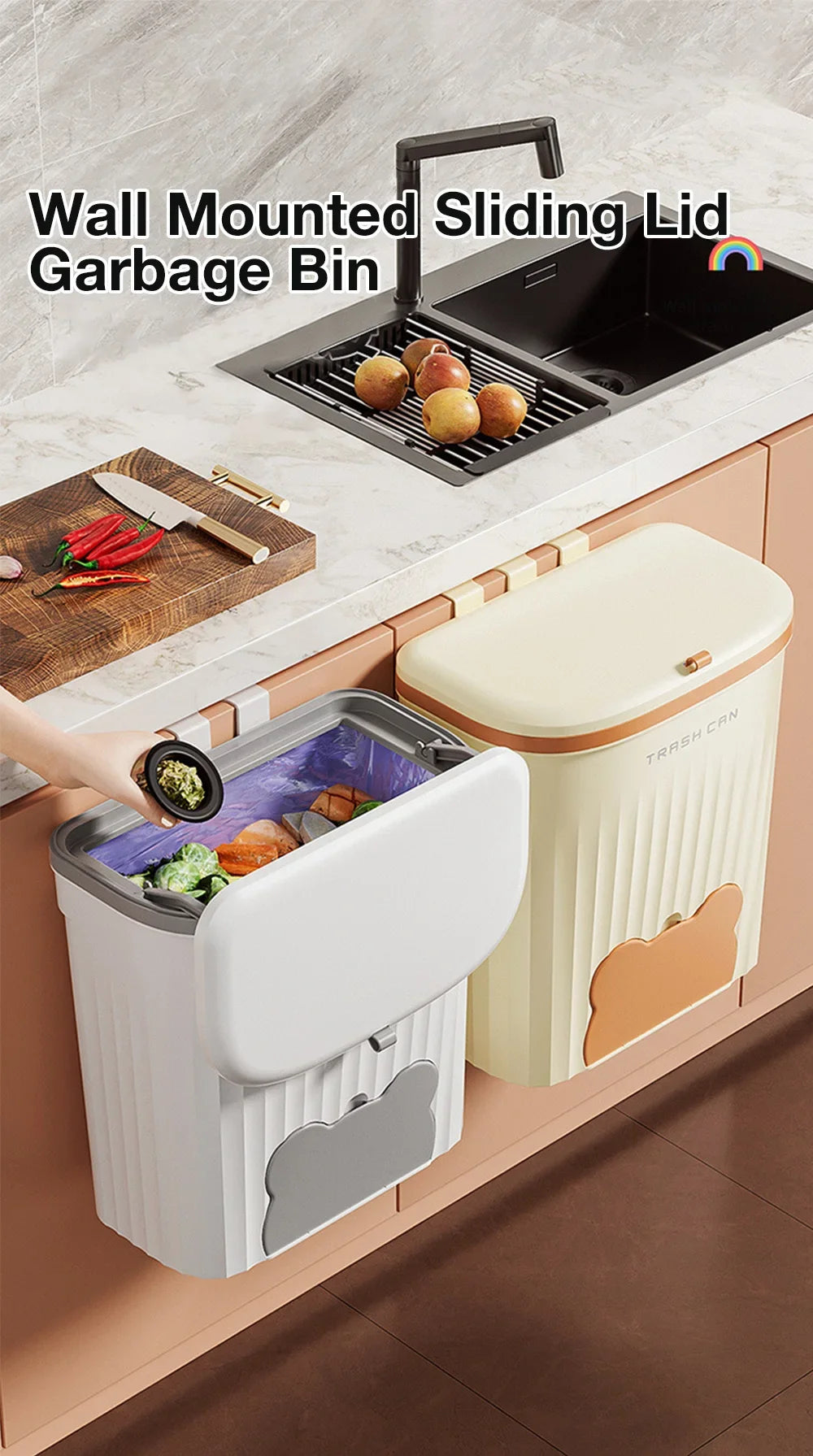 Cesta de basura de cocina de 8,5/12L, cubo de basura montado en la pared con tapa, cubo de basura para baño, cubo de basura para gabinete debajo del fregadero, cubo de Compost