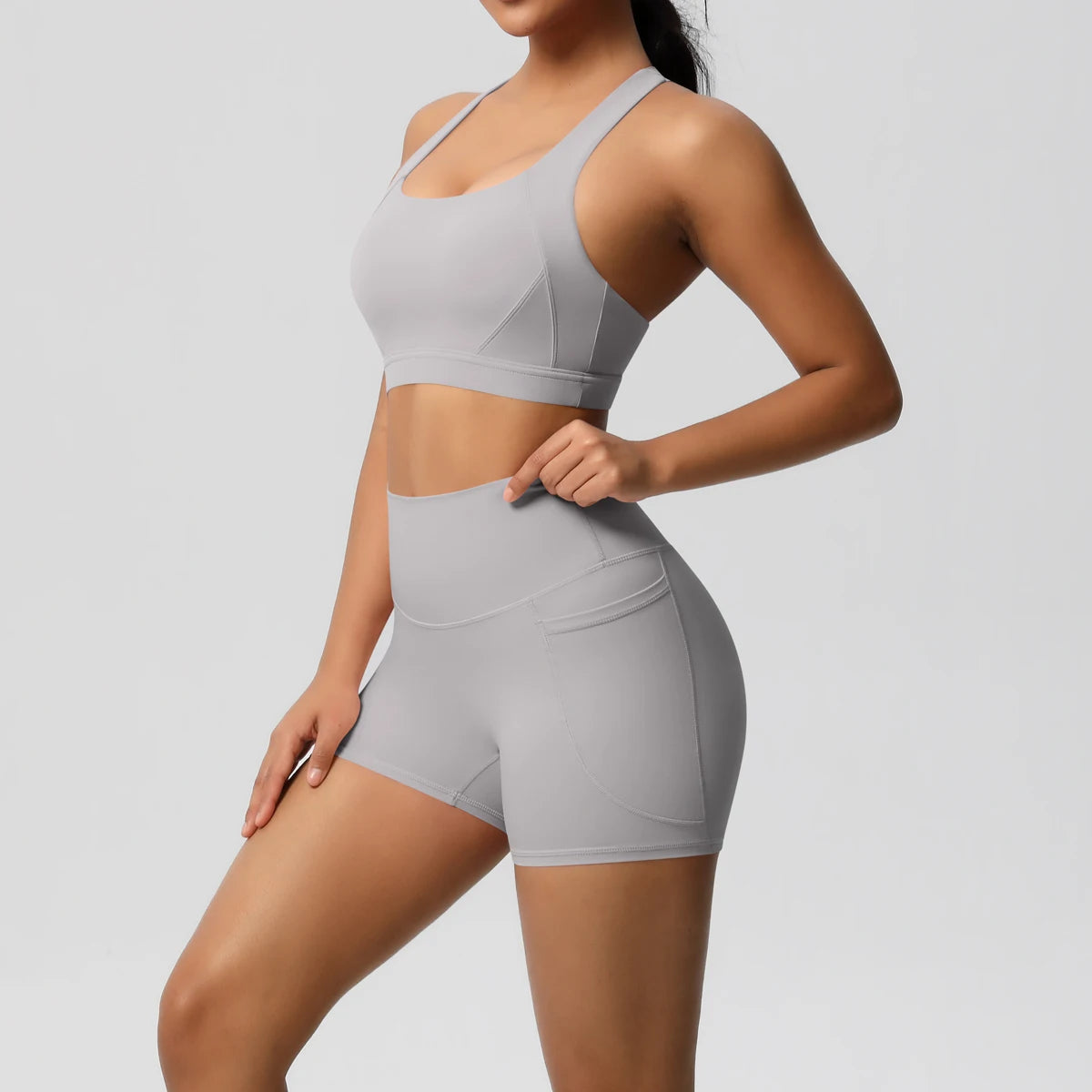 Ropa deportiva con bolsillo para mujer, conjunto de Yoga, ropa de gimnasio, trajes de Yoga para mujer, chándales, pantalones cortos deportivos, sujetador cruzado, mallas de gimnasio, 2 uds.