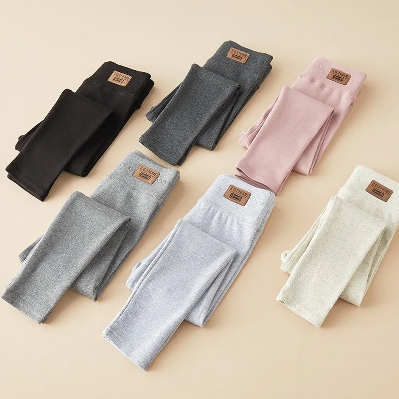 Mallas elásticas ajustadas para niña, pantalones de algodón, color negro y gris, otoño y primavera