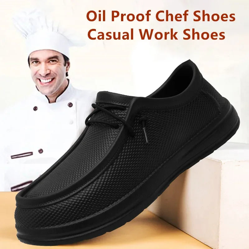 Zapatos de trabajo de cocina para hombre, zapatos de Chef impermeables antideslizantes, zapatos de trabajo informales a la moda para hombre, zapatos de agua para exteriores de talla grande 40-47